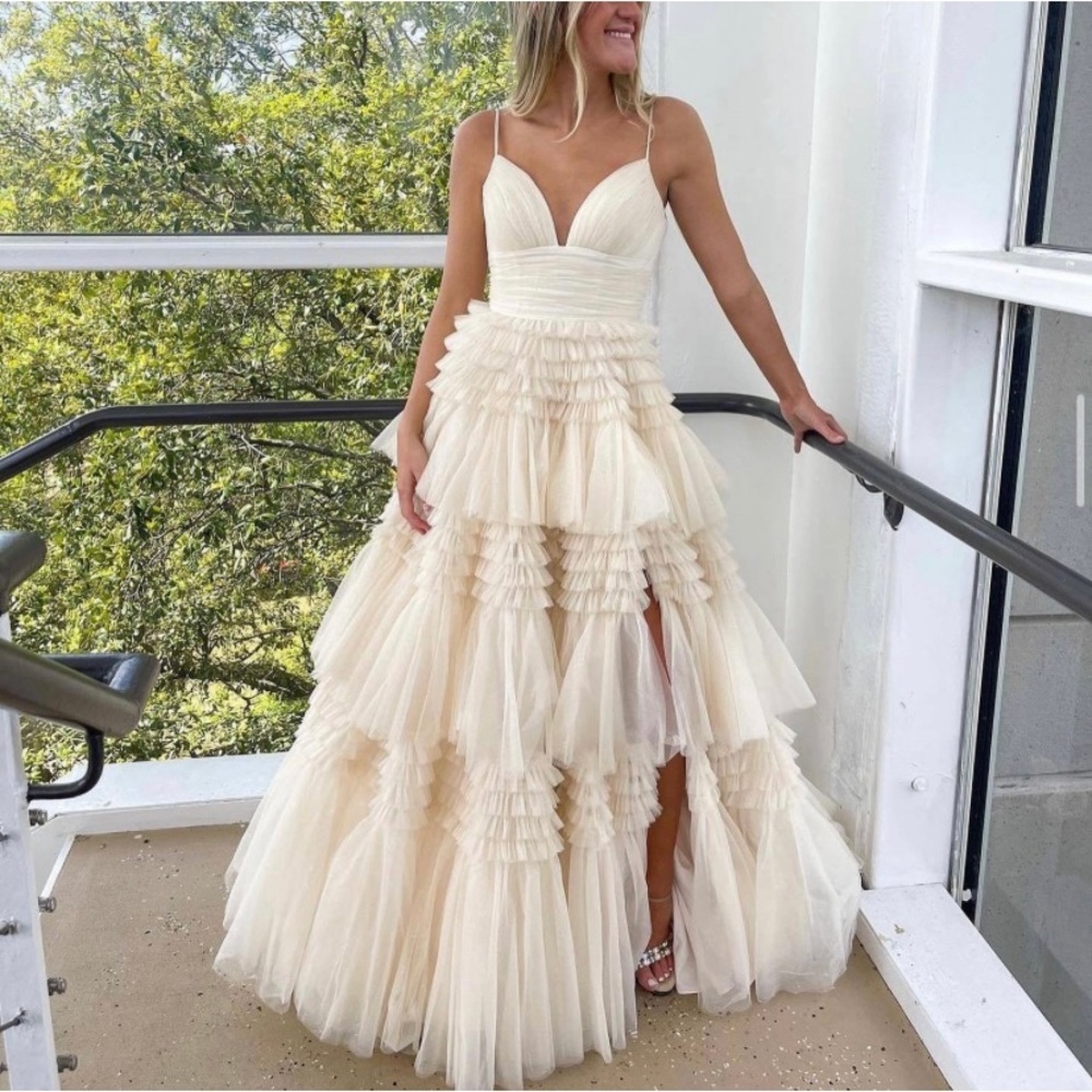 Cream Tulle Prom Dress